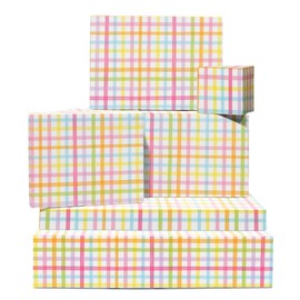 CENTRAL 23 Gift Wrapping Paper For Women - 6 Sheets Of Gift Wrap - Pastel Tartan Patterned - Wrapping Paper For Birthday Wedding Anniversary Bridal Shower - Comes With Stickers
