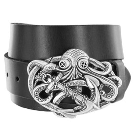 Unique Buckle Steampunk Pirate Octopus Kraken Boat Anchor Buckle one-piece Full Grain Leather Casual Jean Belt 1-1/2"(38mm) Wide (Black, 36)