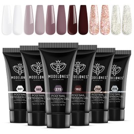 modelones Modelones Poly Nail Gel Set, 6 Colors Burgundy Red Brown Champagne Gold Poly Extension Gel Builder Snow White Nude Grey Elegant Lady Collection French Manicure DIY Home Salon