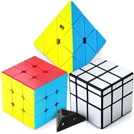 LogicTwist Speed Cube Set 3 Pack Magic Cube | Includes 3x3 Cube, Mirror Cube, Pyraminx Cube | Puzzle Cube Bundle for Kids & Adults