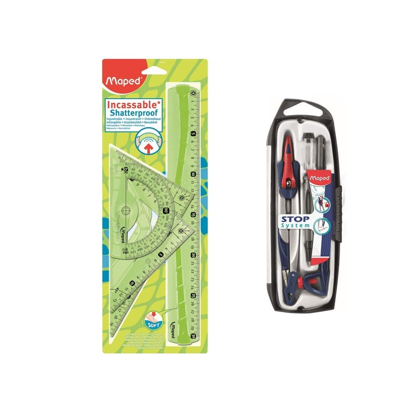 Maped 4 Piece Drive Set with Ruler 30 cm, Protractor