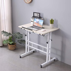 C/N Height Adjustable Rolling Desk Mobile Stand Up Desk with Wheels, Home Office Computer Workstation Desk, Table Laptop Cart for Standing or Sitting