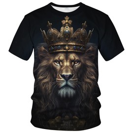 Snbidmk Men's Funny Golden Lion King Crown 3D Cool Pattern Shirt,Multicolor,XL