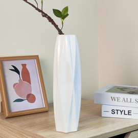 JIDOFUE Ceramic Vase, White Flower Vase, 12 Inches/30 cm High Modern Textured Vases for Farmhouse, Shelf, Table Centrepieces, Home Decoration, Living Room Decorations, Large Pattern Vase for Pampas
