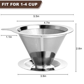 ANNMEXX Upgraded Pour Over Coffee Filter, Coffee Dripper, Paperless Mess Stainless Steel Coffee Filter, Maker One to Two Cup, Keeping Nature Coffee Flavour, Easy to Use and Clean (Large)