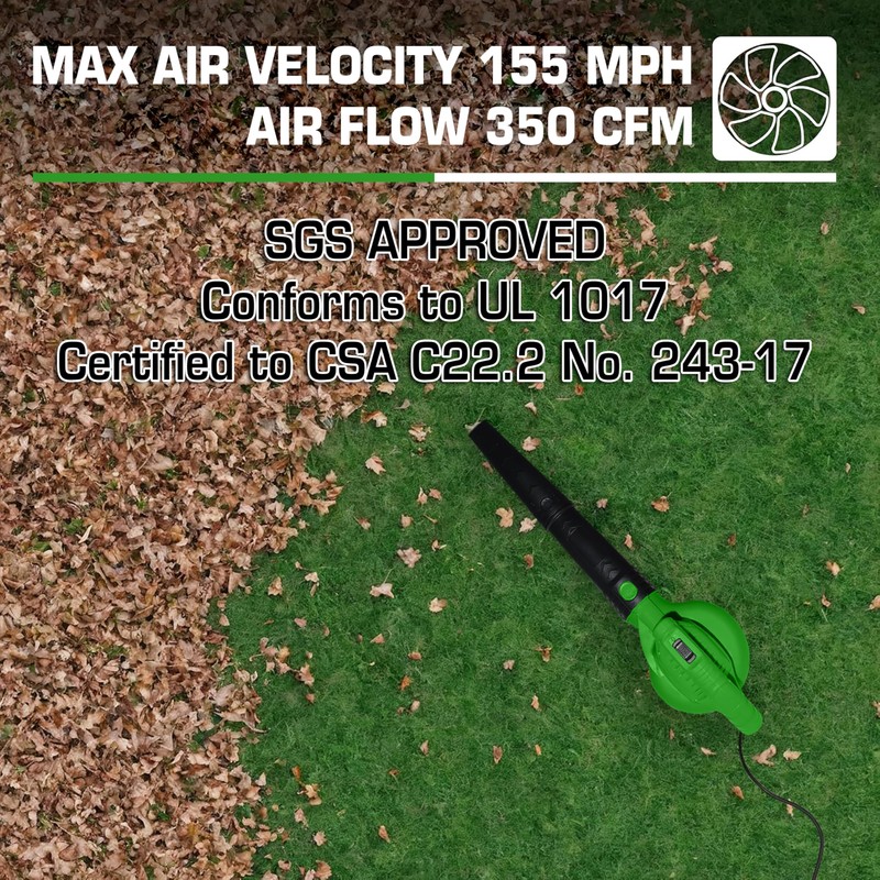 GUEDE Electric Leaf Blower, Corded 7 Amp, 155MPH Air Speed,
