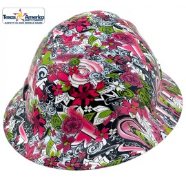 Texas America Safety Company Maui Vacation Hydro Dipped Full Brim Hard Hat with Ratchet Suspension - 4PT with Protective Edge