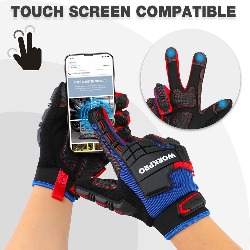 WORKPRO Heavy Duty Work Gloves, Synthetic Leather Impact Protection Working