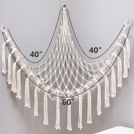 Stuffed Animals Hammock Corner Hanging Net,Toy Hammock Net with Wooden Beads Macrame for Boho Nursery Playroom Bedroom Kids Room Decor