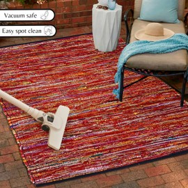Ramanta Home Cotton Chindi Hand Woven Rug - 3x5 ft Multi Color, Reversible Area Rugs for Living Room, Kitchen, Bedroom, Biodegradable Bohemian Throw Carpet for Hpme & Office Patio - 36x60 Inches