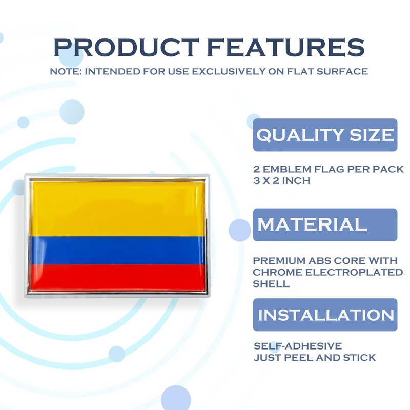 Perdecor Colombia Flag Sticker Emblem Colombian Decal Car Chrome Flags,