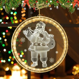 yotutun Christmas Decorative Window Light, Santa Fairy Lights, Warm White Hanging Christmas Lights, 3D Santa Background, Christmas Decoration for Outdoor, Indoor, Bedroom, Party
