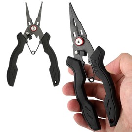 ReelFin Aluminum Fishing Pliers Hook Removal Line Cutting Mono Braid Fish Grip Multi-functional Hook Removal and Line Cutting Tool Saltwater and Freshwater (Black + Red)