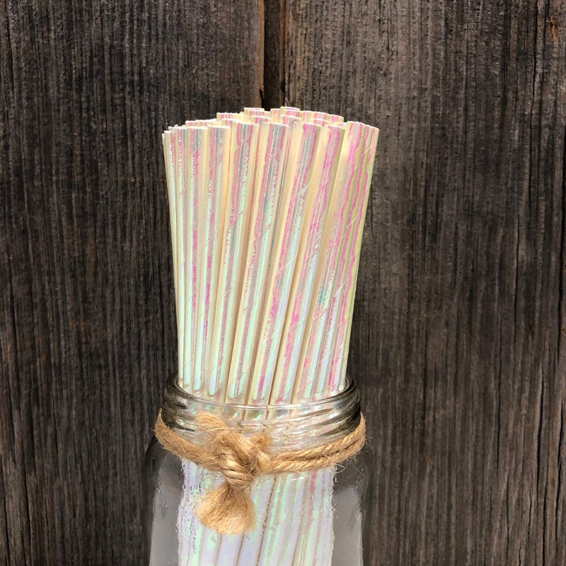 Iridescent Foil Paper Straws - White Pearl - Wedding Valentine