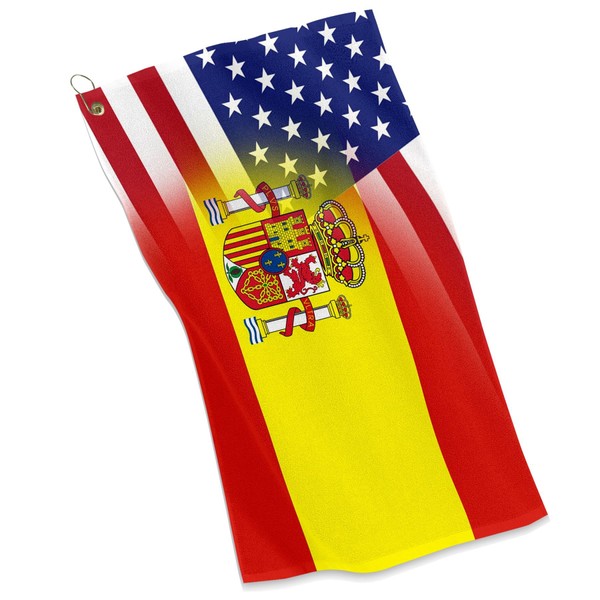ExpressItBest Golf/Sports Towel - Flag of Spain & USA - Spanish