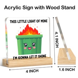 Funny Office Desk Decor Dumpster Fire This Little Light of Mine I'm Gonna Let It Shine Acrylic Desk Plaque Sign Gifts for Coworkers Employees Colleagues