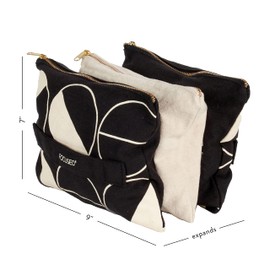 Erin Condren Medium Accordion Zipper Pouch - Black Half Moon. 3 Pouches. Accordion Style Pouches for Organization w Gold Zipper Closures. Stylish and Sturdy Cotton Canvas Material