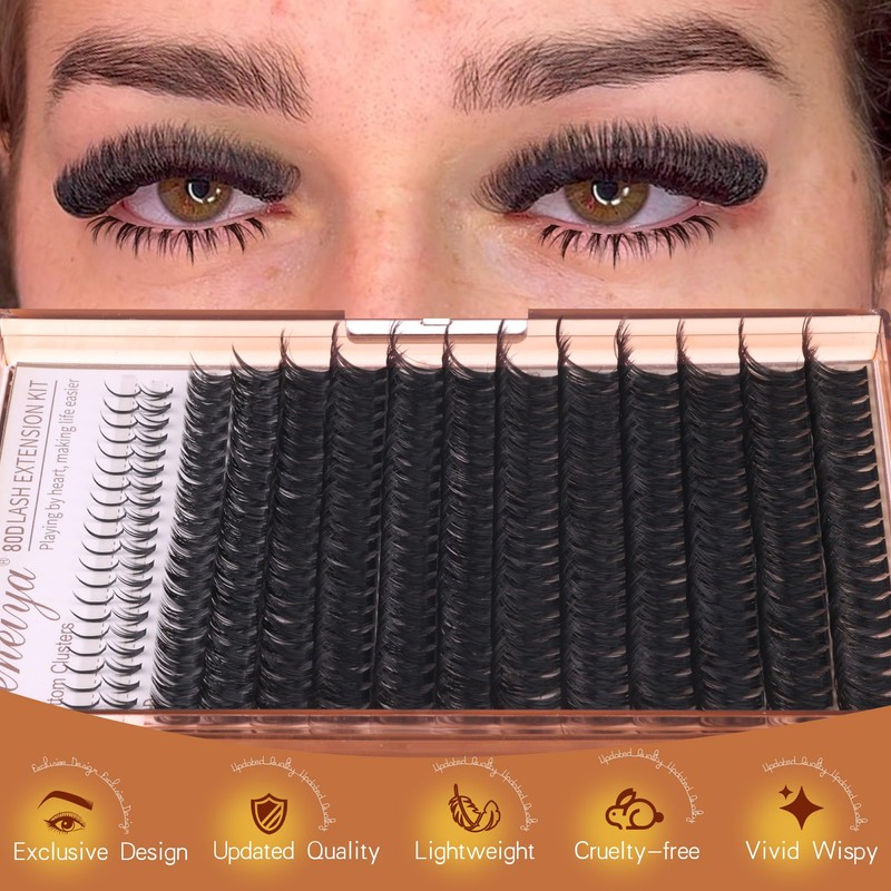 Geeneiya Cluster Eyelash Extensions Kit Bottom Lash Clusters 10-20mm DIY