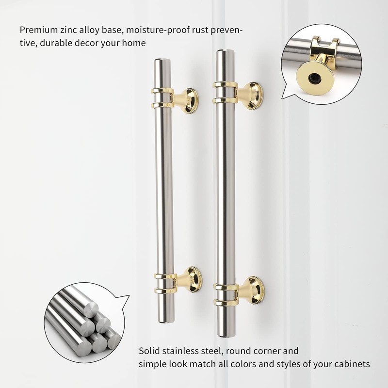 Rergy Cabinet Handles Drawer Pulls and Knobs, 10Pack Brushed Nickel