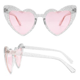 Long Keeper Heart Sunglasses Women - Retro Heart Shaped Sunglasses Colourful Frames UV400 Cute Fancy Funky Heart Glasses for Women Teen Girls