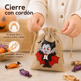 48 Bolsas de Arpillera para Halloween, 12 Diseños, Tamaño 10 × 15 cm