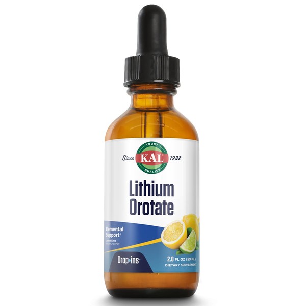 KAL Lithium Orotate Dropins, Chelated | Mood & Relaxation Support | Natural Lemon Lime Flavor | 2oz, Approx. 60 Serv.