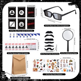 Supervitae 126 Pcs Spy Detective Party Set for 18 Kids Detective Glasses, Magnifying Glass, Fake Mustache, Top Secret Notebook, Envelope, ID Badge and Stickers for Boys Girls Spy Escape Room Party