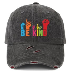 Be Kind Colorful Sign Language Hats for Women Washeds Distressed Baseball Cap Fashion Washeds Ball Caps Cotton