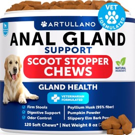 Bye Scoot - Anal Gland Support Chews for Dogs - Fiber Blend with Pumpkin, Psyllium, Slippery Elm, Digestive Enzyme - Scoot Treatment - Supplement for Gut, Anal Gland Health, Stool Quality - 120 Treats