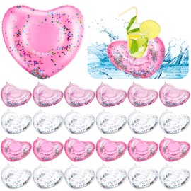 Tioncy 24 Pcs Inflatable Heart Drink Holder Drink Floaties Floats Heart Shaped Cup Holders Decorations Accessories for Wedding Swimming Pool Bachelorette Party Supplies(Multicolor)