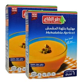 2 Pack Mehalabia Holw El Sham With Apricot Flavour Halal (5.64 oz / 160 gm) Egyptian Mehalabya Powder Natural Dessert Non Gmo Gluten Free Vegan Halal Kosher Snack حلو الشام مهلبيه بالمشمش