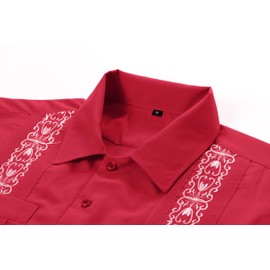 Mens Snap Shirts Casual Guayabera Shirts Short Sleeve(Red,S)