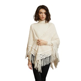 BEAUTELICATE Women Knit Shawl Wrap Triangle Fringe Scarf Elegant Crochet Cape Cardigan For Spring Autumn Winter Gatsby Evening Christmas Birthday Gift, Cream White