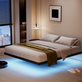 qimamo 10 Inch Floating Queen Bed Frame with Smart LED Lights and Charging Station, Modern Metal Queen Bed Frame, Easy to Assemble, No Box Spring Needed (Queen)