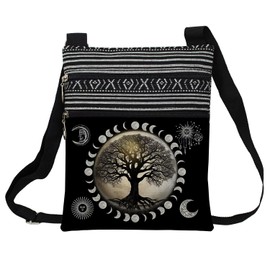 LiuenMgg Moon Tree of Life Messenger Bag Small Ethnic Pattern Printed Adjustable Strap Crossbody Zipper Pouch Moon Tree of Life Phone Organizer Wallet Cute Shoulder Handbag for Women