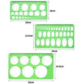 SANJAOYEE Ruler, Template, Circular Ruler, Drafting Ruler Set, Set of 3, General General Ruler, Geometric Ruler, Square, Ellipse, Triangle, Polyshaped, Transparent, Storage Bag Included, For School