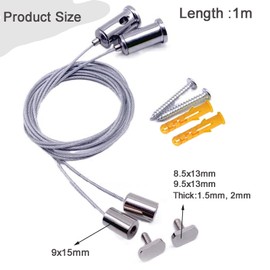 4 Piece Rope Suspension Set, Wire Ropes Hanging Set Mounting Steel Cable, Each Rope 1 m Galvanised Steel 1.5 mm Thick 20 kg Load Capacity for Lamps, Hangers, Advertising Light Boxes