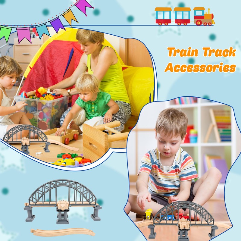 9 Pcs Train Bridge Model Wooden Train Suspension Bridges Tracks