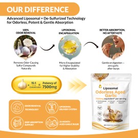 Obill NuTrance Aged Garlic Extract, 7500mg Odorless Organic Garlic Supplements, 2 Years Aged Garlic Extract, Grown Allium Sativum Bulb | Supports Immune & Antioxidant Health | Non-GMO, Gluten-Free