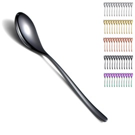 Kyraton Black Soup Spoons, Pack of 12, 20.3 cm Stainless Steel Table Spoons, Kitchen Spoon Set, Dinner Spoon, Suitable for Any Dinner, Family, Cafe, Dishwasher Safe