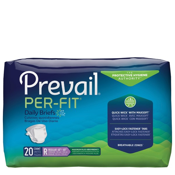 Prevail Per-Fit Maximum Plus Absorbency Incontinence Briefs Regular, 20 Count