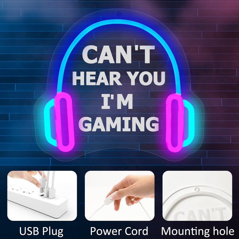 YuanDian Gamer Neon Sign, Can't Hear You I'm Gaming LED