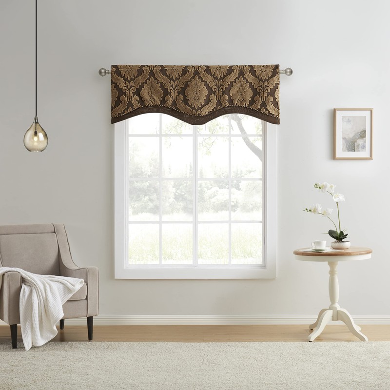 Renaissance Home Fashion Darby Layered Scalloped Valance with Cording, Café,