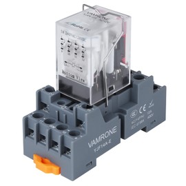 Electromagnetic Power Relay, 14-Pin 5 AMP 12V AC Relay Coil with Socket Base, LED Indicator, 4PDT 4NO 4NC - MY4NJ [Applicable for DIN Rail System]