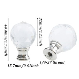 Runseaway 2PCS Crystal Lamp Finial, Clear Diamond Ball Lamp Shade Finial Cap Knob with Polished Silver Base, 1-3/4" Decorative Screw Top Shade Topper for Table & Floor Lamps