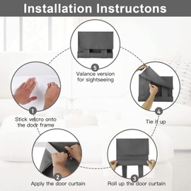 YSYY 100% Blackout French Door Curtains, Wrinkle Free, Room Darkening, Blocks Light and Heat Through Glass. Drill-Free， Easy Installed Door Window Curtains. (Dark Grey,1 Panel, 12"x 70")