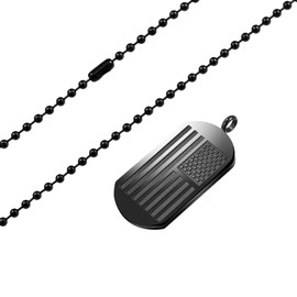 My Daily Styles Mens Stainless Steel National Flag Dog Tag Pendant with 26" Ball Chain Necklace (Black)