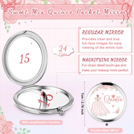 Menkxi 24 Sets Quinceanera Party Favors for Guests Mis Quince Compact Mirrors with Thank You Cards and Organza Bags Quinceanera Makeup Mirror Gifts for 15 Years Girls Birthday Party Favors