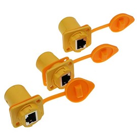 Alvin's Cables RJ45 Waterproof Coupler Socket Connector IP65 Ethernet Panel Mount RJ45 Connector Yellow 3 Pcs