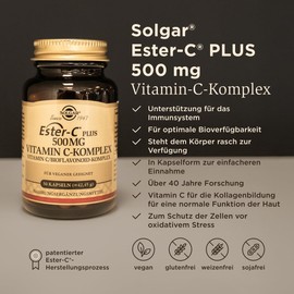SOLGAR® Ester-C Plus (500 mg) - Vitamin C-Komplex mit patentiertem Ester-C®, Citrus Bioflavonoiden, Acerola-Extrakt, Hagebutten-Pulver und Rutin - 50 vegane Kapseln